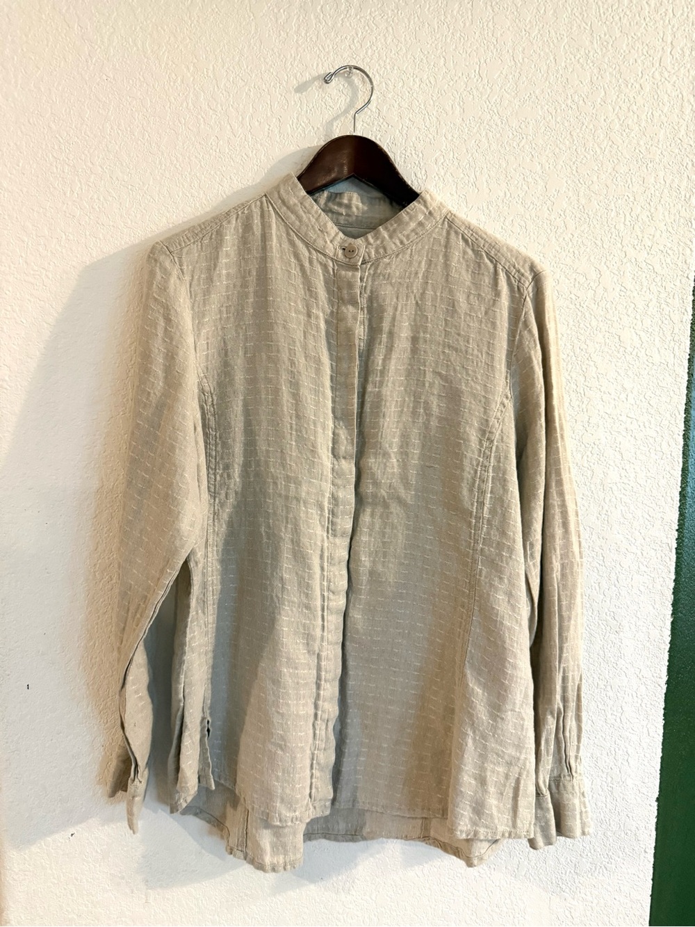 Flax Womens Shirt Oatmeal Beige Button Up Long Sleeve Linen Size Medium